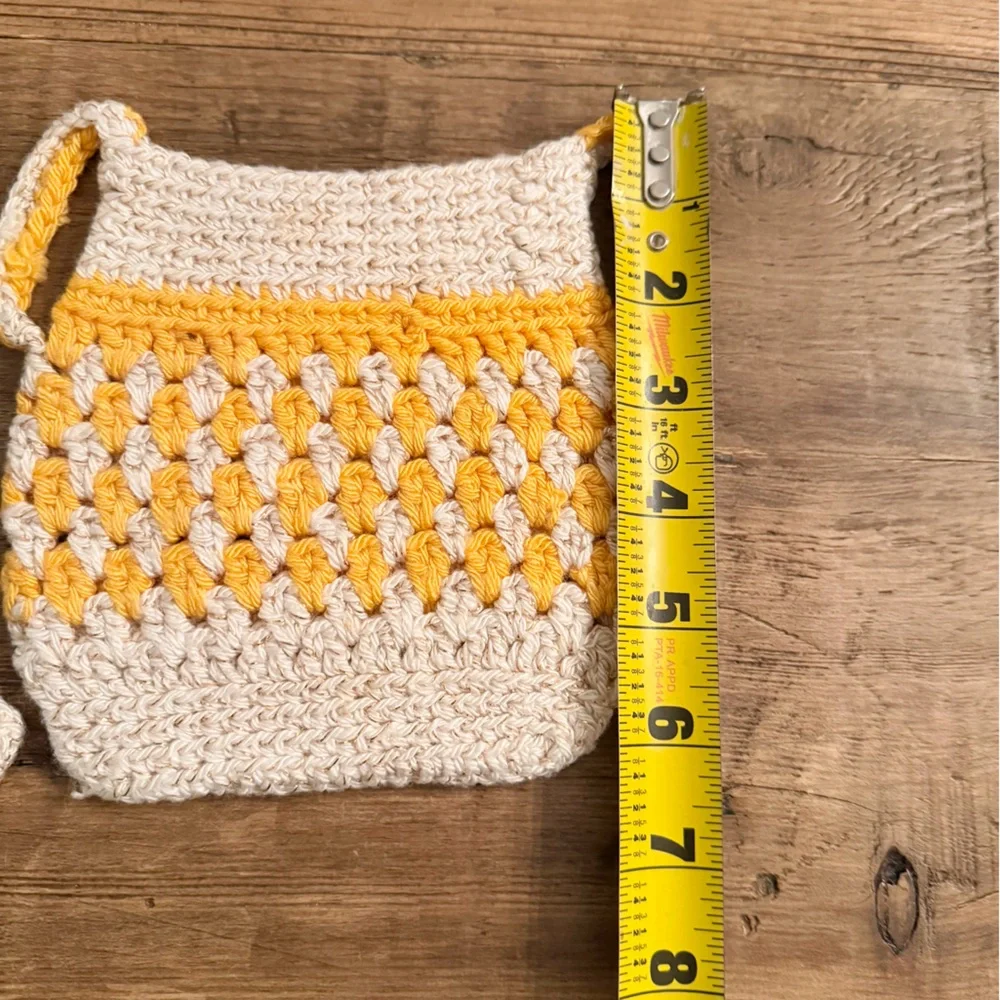 Vintage Crochet Pot Holders. Yellow Cream Metallic Gold. Kitchen MCM 1970s